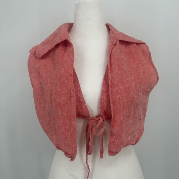 Matthew Bruch Linen Vest Womens 3 Medium Triangle Bikini Top Red Melange Linen - Picture 2 of 15